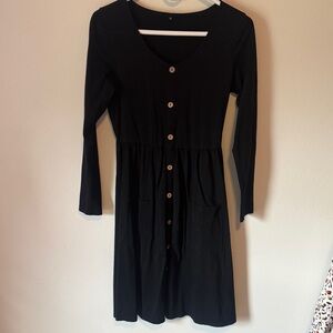 SHEIN Black Long Sleeve Button Dress
